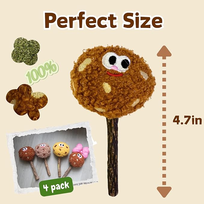 4 Pack Catnip & Silvervine Lollipops, Cat Chew Toy for Kitten Teething, Interactive Cat Toy for Bored Indoor Cats, Cat Kicker Toy