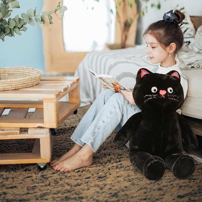 Cuddly Cat Stuffed Animal Toy, Soft Huggable Plush Pillow for Boys Girls Kids Girlfriend Ideal Valentines Day Gifts (Black,31 inch)