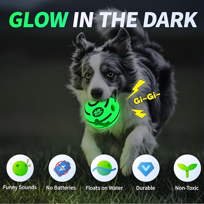 Giggle Ball for Dogs 2 Pack, Glowing Interactive Dog Toys Balls, Rolling Squeaky Toy for Large Medium Small Dogs, Fun Giggle Sounds Attract Attention When Rolled or Shaken - 3.14 inch