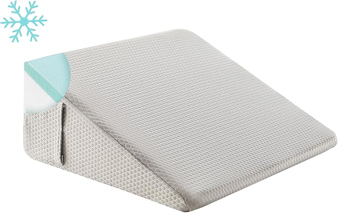 Wedge Pillow for Sleeping, 8 inch Elevated Support Bed Wedge Pillow, Breathable Triangle Pillow Wedge with Cooling Memory Foam Top - Removable Washable Cover, Grey