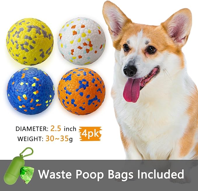 4 Pack Super Bouncy Dog Balls, Fun Indestructible Tennis Balls for Aggressive Chewers, Durable Floating Fetch Toys for Small Dogs with Lifetime Replacement