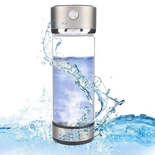 Hydrogen Water Bottle, Portable Hydrogen Rich Water Cup, USB Charging Rich Hydrogen Water Purifier Filter Glass Bottle Portable Lonizer Cup, Hydrogen Rich Water Glass Health Cup (Silvery)