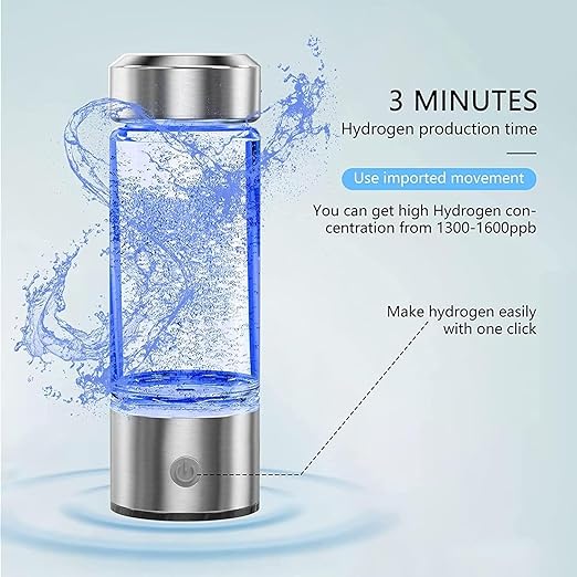 Hydrogen Water Bottle Portable, Hydrogen Water Bottle Generator USB Rechargeable, Hydrogen Water Ionizer Machine Health Cup for Home Travel (Silver)