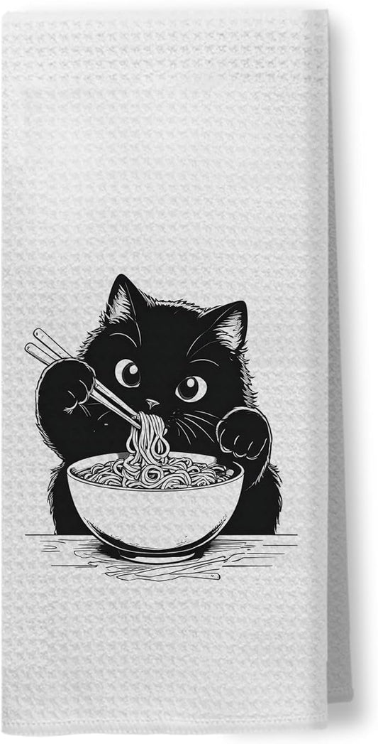 Black Cat Kitchen Towels, Funny Noodle Cat Dish Towels for Kitchen, Cat Hand Towels, Cat Towels for Cat Lovers, Black Cat Gifts, Cat Lover Gifts, Cat Mom Gifts, Cat Lady Gifts, 16x24 Inch