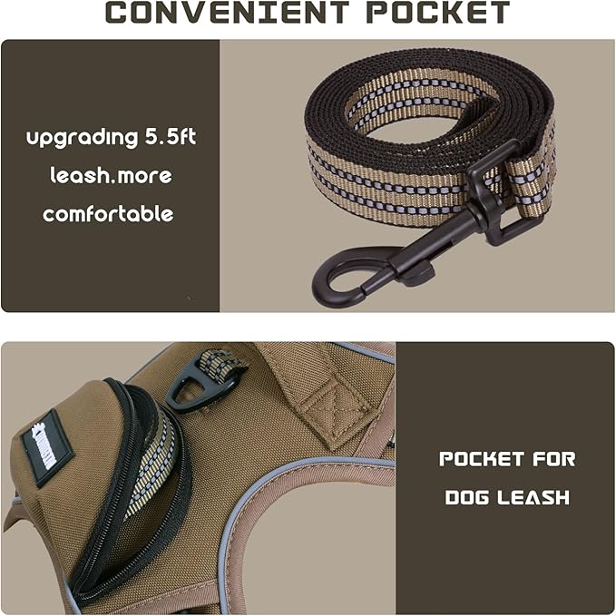 No Pull Dog Harness for Large Dogs, Adjustable No Choke Pet Vest with Dog Leash Fit Smart Reflective Pet Walking Harness for Training Easy Control Soft Handle Brown L