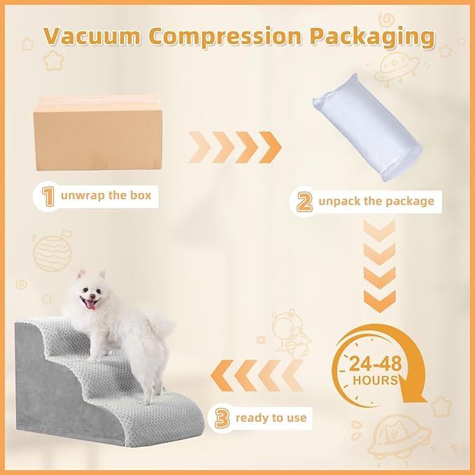 MIHIKK Dog Stairs Ramp, Curved 3-Step Dog Steps for Small Dogs and Cats, Pet Stairs for High Beds and Couch with Anti-Slip Washable Cover and Durable High Density Foam, Grey