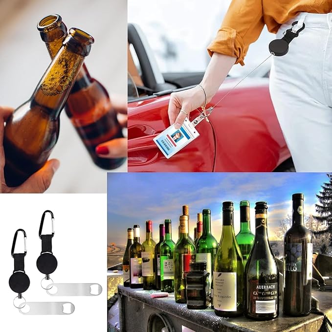 2PCS Retractable Keychain - Portable Heavy Duty Carabiner Clip & Bottle Opener, Badge Holder Key Ring, Flat Beer Openers, Badge Reel Key Chain, Camping Accessories