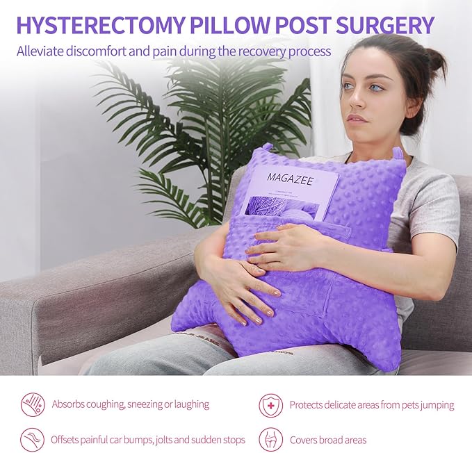 Hysterectomy Pillow with Pocket for Ice/Hot Packs, Abdominal Surgery Recovery Pillow for Women, Post-Surgery Support Cushion(Purple)