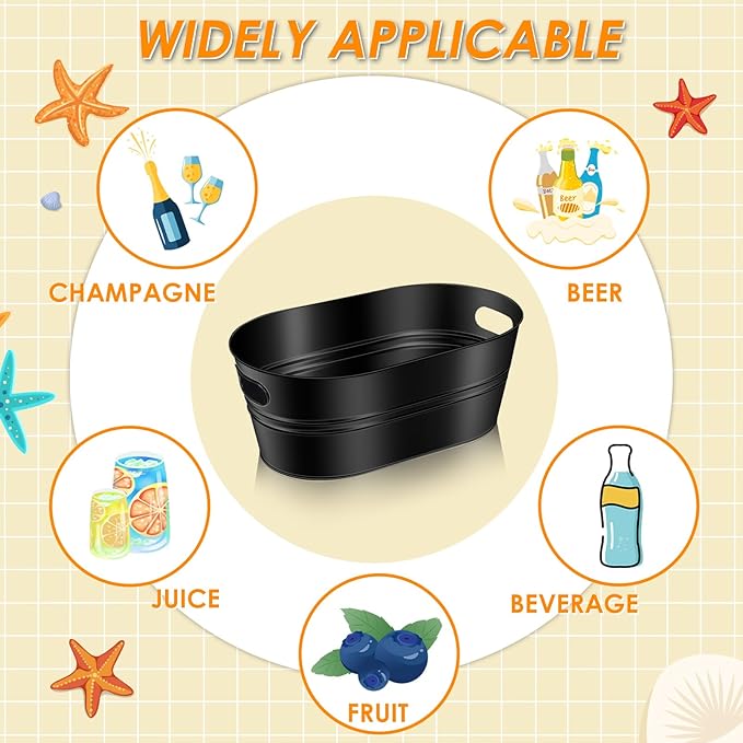 Ice Buckets for Parties 2 Pcs 3 Gallon Galvanized Beverage Metal Tub Champagne Drink Wine Black Large Ice Bucket with Scoops for Cocktail Mimosa Bar Supplies