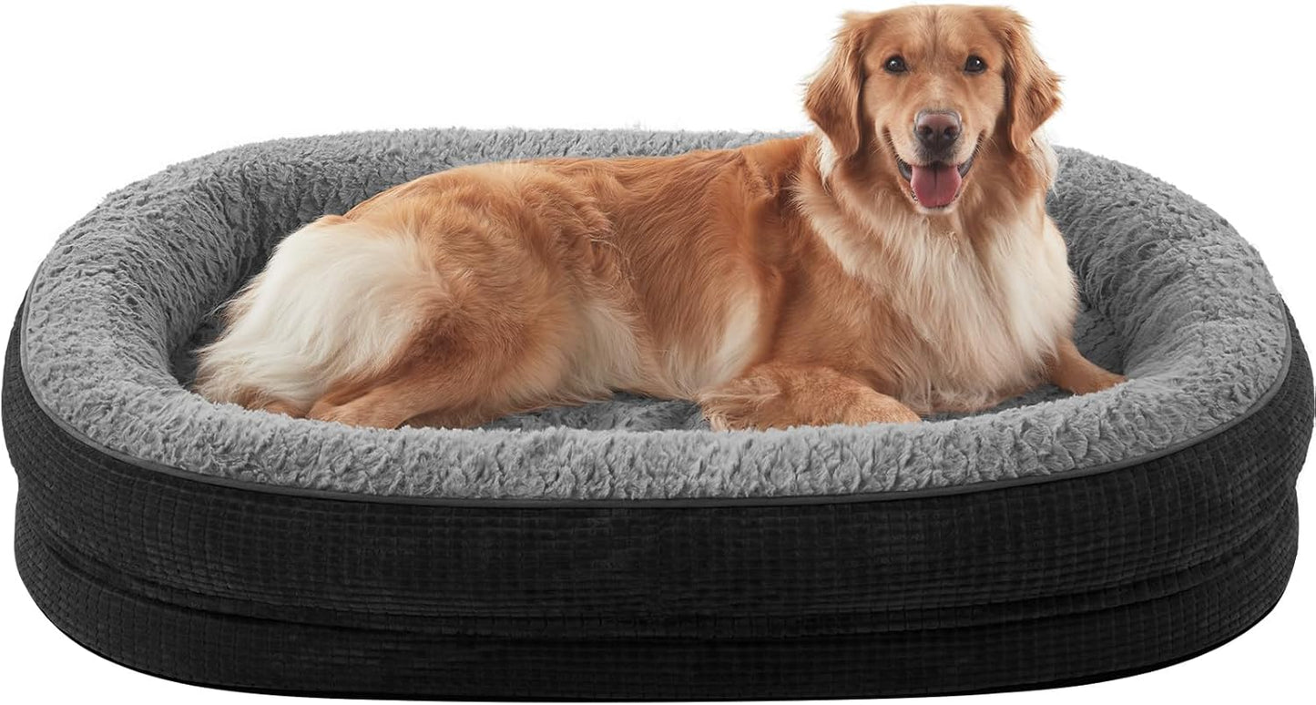 JOEJOY Orthopedic Dog Bed for Extra Large Dogs, Egg-Crate Memory Foam Pet Bed with Bolster Sides, Waterproof Lining, Removable Washable Cover & Non-Slip Bottom, Black