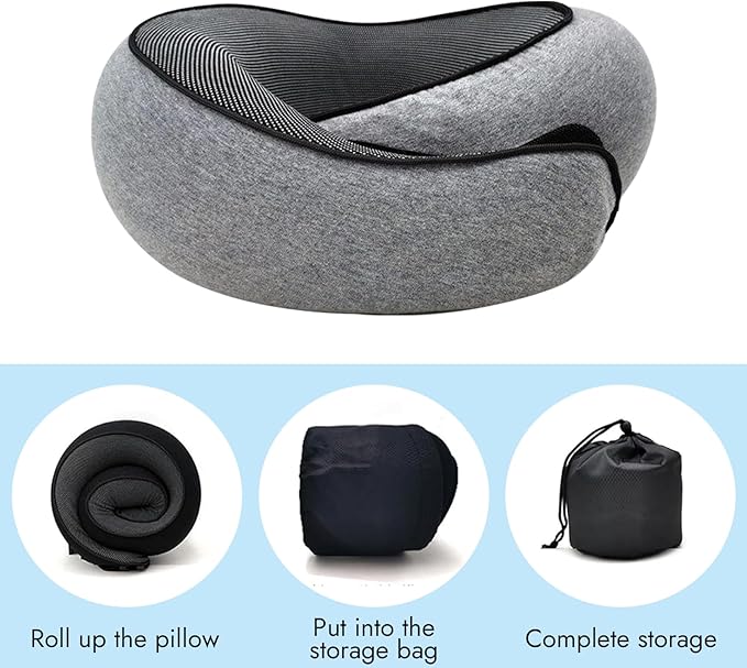 incemer® Premium Travel Pillows for Airplanes, Memory Foam Neck Pillow Airplane Pillow, Travel Neck Pillows for Airplanes, Head Support Soft Pillow for Sleeping Rest (Grey)