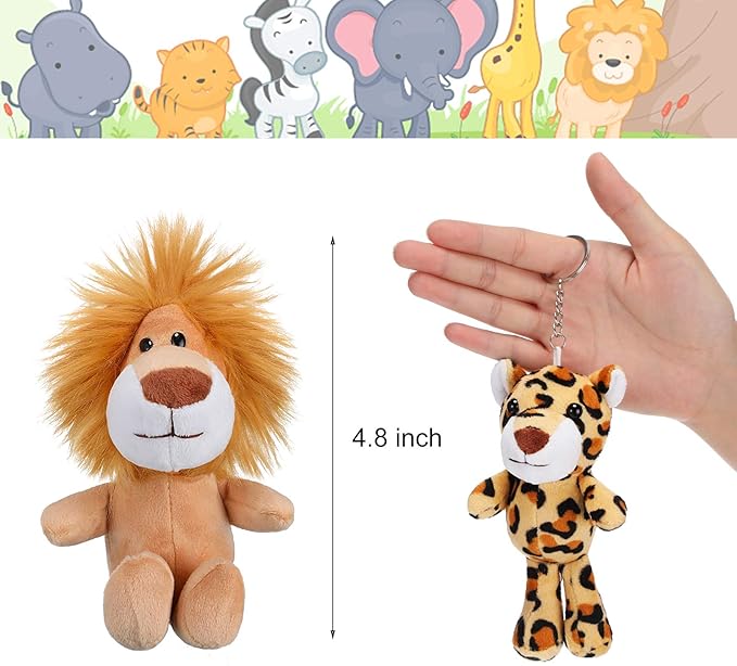 Sumind 12 Pieces Mini Stuffed Forest Animals Jungle Animal Plush Toys 4.8 Inch Cute Elephant Lion Giraffe Tiger Plush for Animal Themed Parties Achievement(Standing)