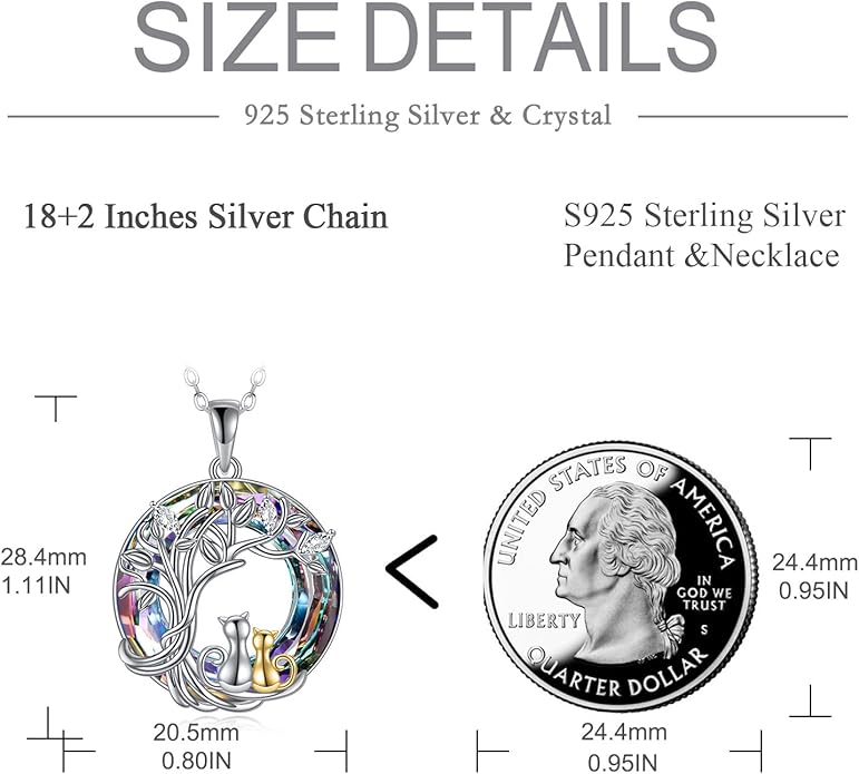 925 Sterling Silver Moon Black Cat Necklace for Women - Tree of Life Jewelry with Abalone Stone - Cat Lover Birthday Gift