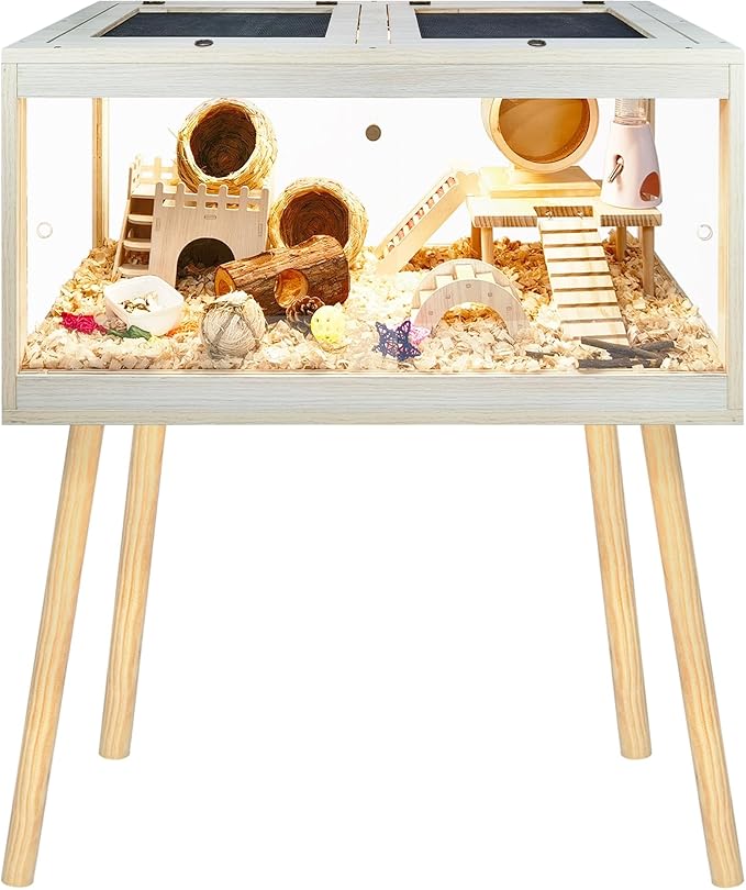 Prolee Hamster Cage Chewproof, Mice and Rat Habitat with Transparent Sides, Hamster Cage with Openable Mesh Top, Solid Built with Lock Design and Leg Stand, 32" Wide