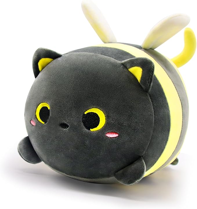 Bee Cat Plush Pillow, 8" Cute Cats Honeybee Stuffed Animals, Kawaii Cats Plushie, Soft Stuffed Bees Cat Plush Hugging Doll Toy for Kids Girls Boys Birthday Christmas