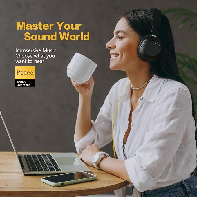 iDiskk E11 Hybrid Active Noise Cancelling Bluetooth Headphones,Over Ear Wireless Headphones Noise Cancelling with Deep Bass,60H Playtime,Hi-Res Audio Wireless Headsets for Commuting, Trips (Black)