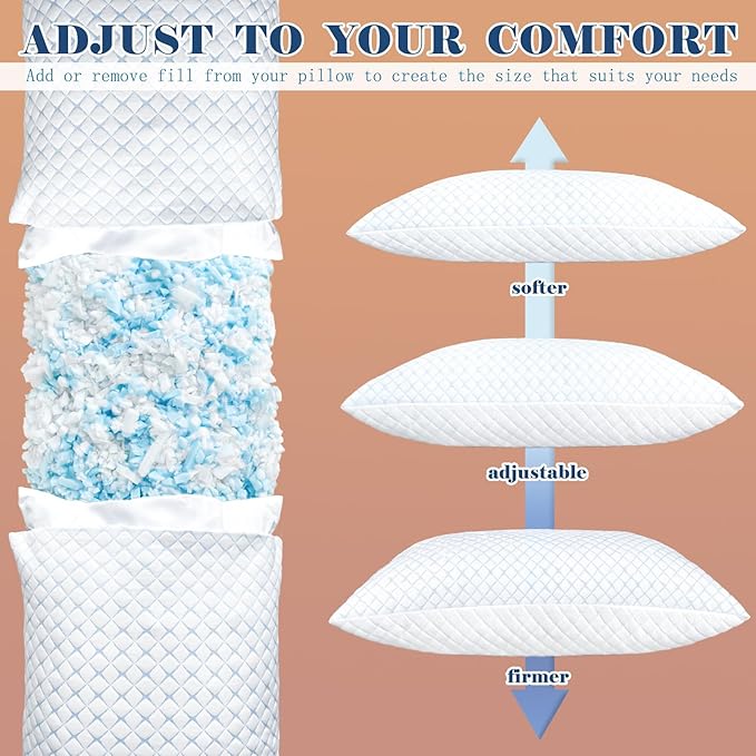 mislili Memory Foam Pillows King Size Set of 2, Luxury Cooling King Bed Pillows 2 Pack, Adjustable Frim King Size Pillows for Stomach Back Side Sleeper, Bed Pillows with Extra Fill and Washable Cover