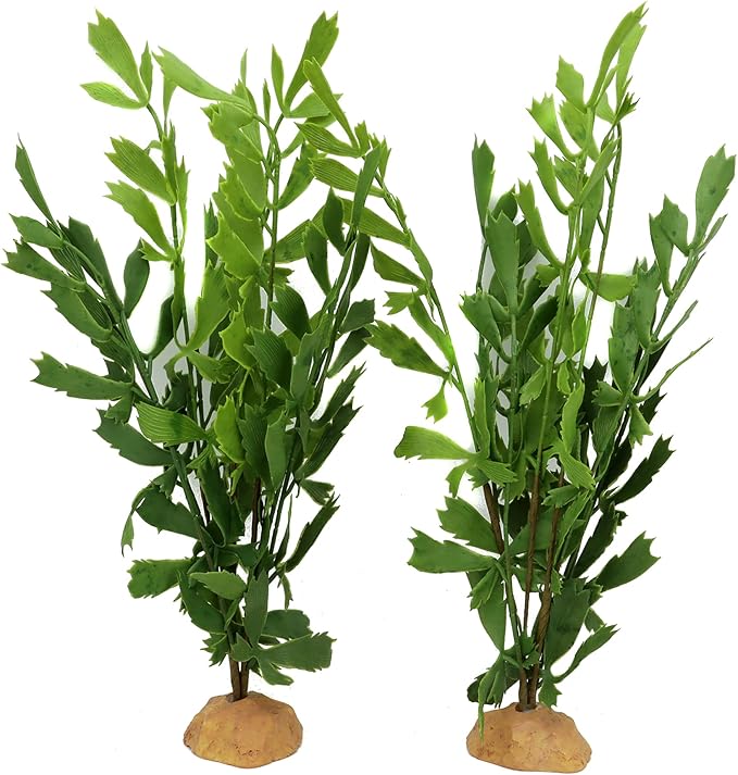 JIHAQUA Lifelike Reptile Tank Plant Decor - Realistic Artificial Plastic Plant for Terrariums and Pet Enclosures (Style D 2 Pack)