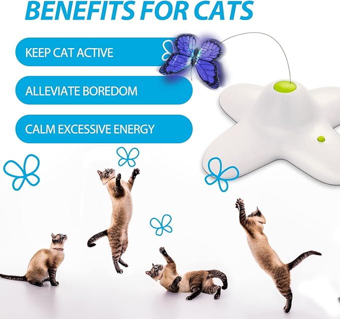 AFP Interactive Cat Toy, Butter-Fly Interactive for Indoor Cats, Flutter Bug Cat Toys, Flutter Rotating Kitten Toys with 2 Replacements