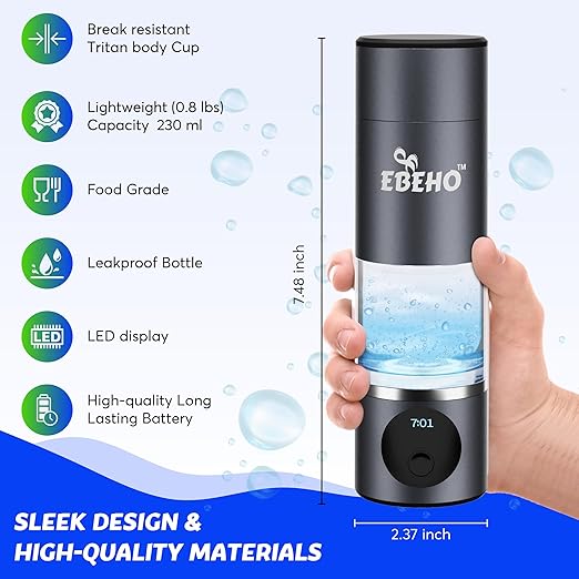 Hydrogen Water Bottle Generator: 5000+PPB Hydrogen Water, SPE PEM Technology, Portable Water Ionizer, Food-Grade & Shock-Proof Cup, Long-Lasting Battery, Leakproof - Easy to Use & Carry