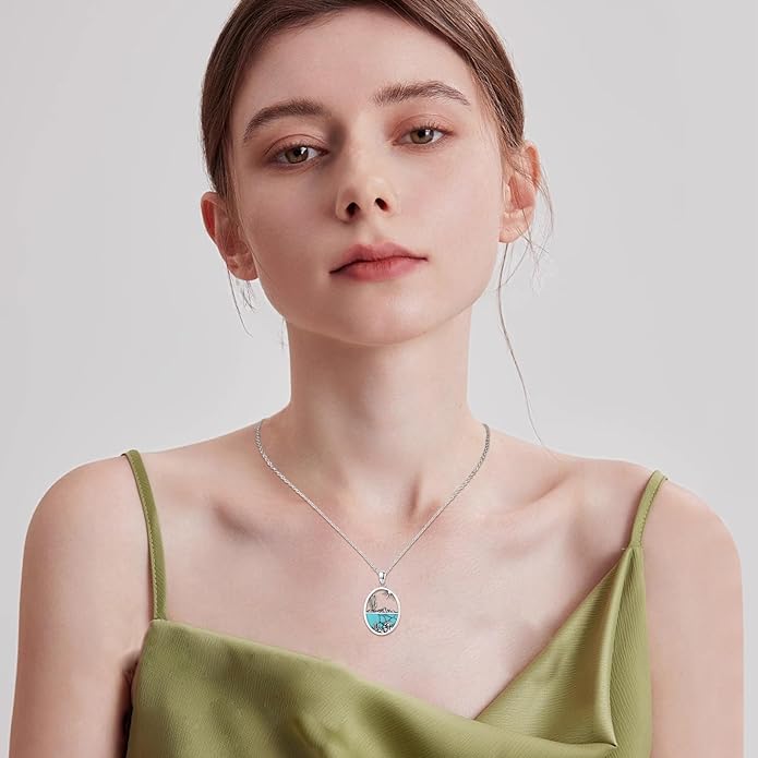 Midir&Etain Western Necklace 925 Sterling Silver Turquoise Pendant Cow Skull/Hat/Tag/Cactus Cowgirl Country Jewelry for Women Men