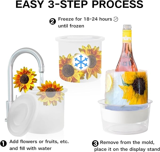 Silicone Ice Bucket Mold Wine Bottle Chiller, [EASY TO GET OUT] DIY Champagne Ice Mold with Flowers/Fruits/Theme Decors, Wine Ice Bucket for Parties/Wedding, For Wine Lovers/Hostess/Women