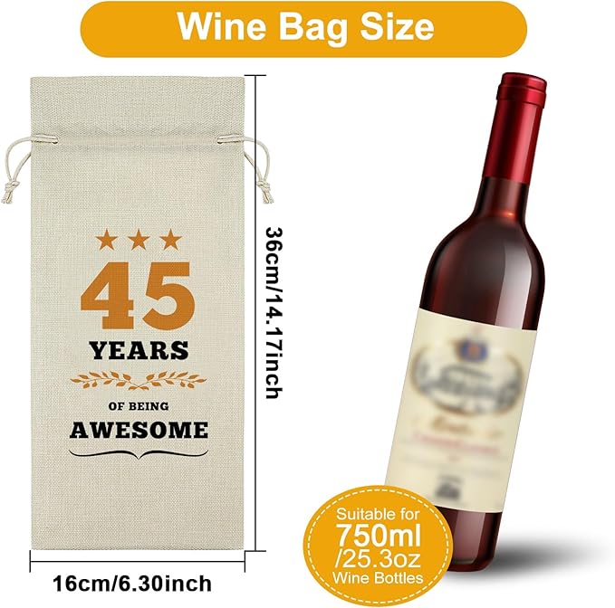 45th Birthday Gifts for Women Men Wine Bag 45 Year Old Birthday Gifts for Her Him 45 Year Work Anniversary Decorations Wine Bottle Decoration Bag Born in 1979 Wine Accessories Gifts for Wine Lovers