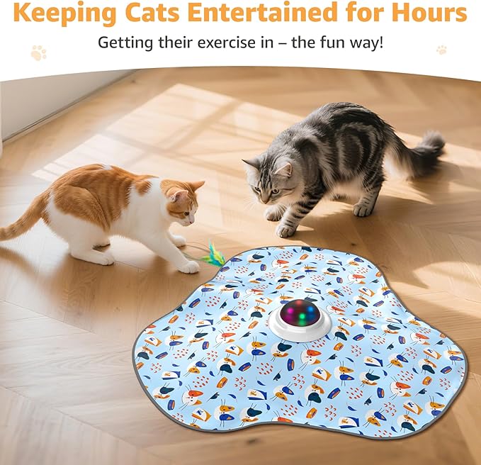 Interactive Cat Toys Rechargeable: Interactive Cats Toy with Chime - Automatic Cat Toys for Indoor Cats, Hide and Seek Toy with Motion, Moving Feather, USB,Blue