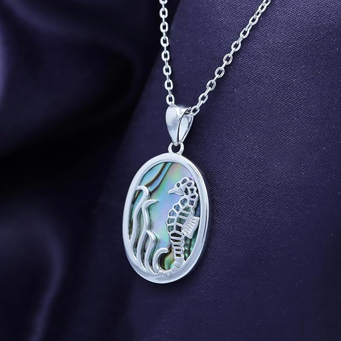 AFFY Abalone Shell Animal (Starfish, Dolphin, Seahorse, Frog, Dragonfly, Whale Tail, Turtle) 14K White Gold Over Sterling Silver Pendant Necklace Jewelry Gift For Her