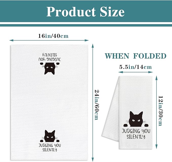 Judging You Silently,Funny Kitchen Towels,Dish Towels for Kitchen Decor,Funny Joked Themed Dishcloth,Black Cat Dish Towels,Housewarming Gift for Cat Lovers,Funny Kitchen Gifts