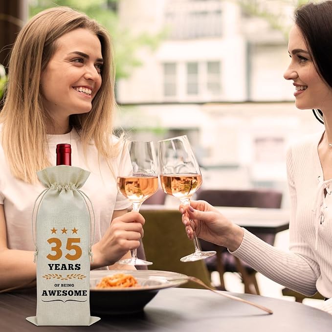 35th Birthday Gifts for Women Men Wine Bag 35 Year Old Birthday Gifts for Her Him 35 Year Work Anniversary Decorations Wine Bottle Decoration Bag Born in 1989 Wine Accessories Gifts for Wine Lovers