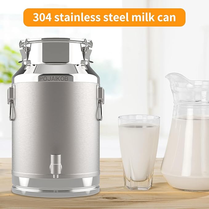 Milk Can, 304 Stainless Steel Bucket with Sealed Lid, 5 Gallon Milk Pail, Tote Bucket Heavy Duty for Milk and Wine Liquid Storage with Stainless Steel Ladle