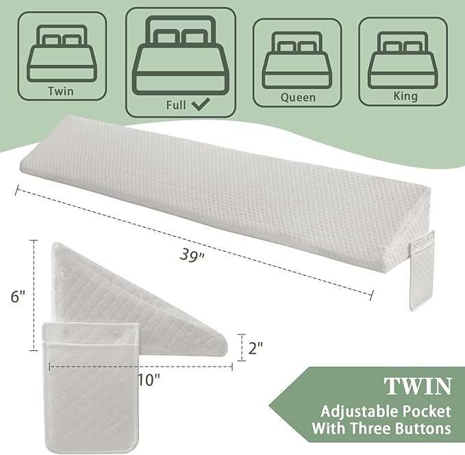 Twin Size Bed Wedge Pillow - for Headboard Gap/Headboard Pillow/Mattress Wedge /Bed Gap Filler (39"x10"x6") - Bloster Triangle Pillow for Sleeping To Fill Gap (0-8") Between Headboard and Mattress