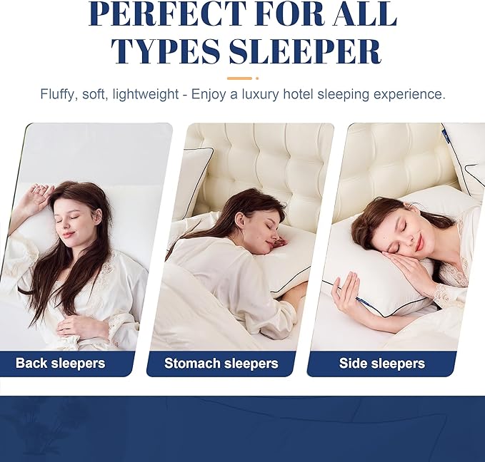 Goose Down Pillows King Size Set of 2, Luxury Hotel Collection Bed Pillow 2 Pack, Airyfil™ Powered Fillings & Feather Pillow，Soft Fluffy for Side, Back, Stomach Sleepers 20"x36"