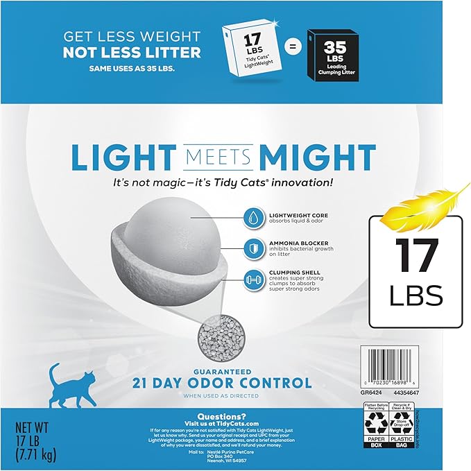 Purina Tidy Cats LightWeight Instant Action, Odor control, Multi-Cat, Clumping, 99.9 Percent Dust Free Cat Litter - 17 lb. Box