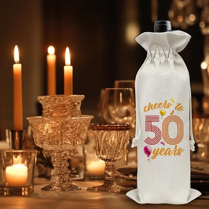50th Birthday Gifts Wine Bag Congratulations Gifts for Women Men Mom Dad Anniversary Favors 1974 with Time Information Wine Gift Bag