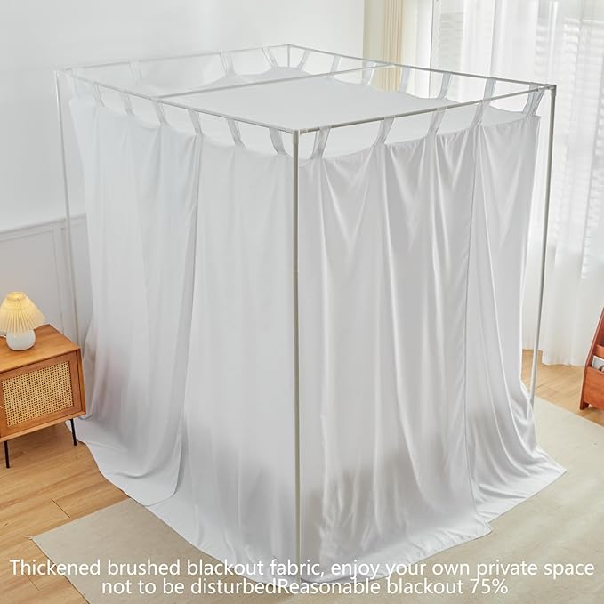 AIKASY White Canopy Bed Curtains with Top Ties and Tie Backs for Bedroom Decoration - Twin Size Bed Curtains with Windproof and Lightproof Features