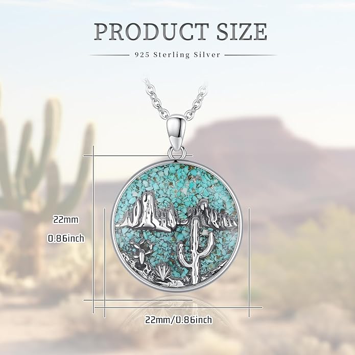 Midir&Etain Western Necklace 925 Sterling Silver Turquoise Pendant Cow Skull/Hat/Tag/Cactus Cowgirl Country Jewelry for Women Men
