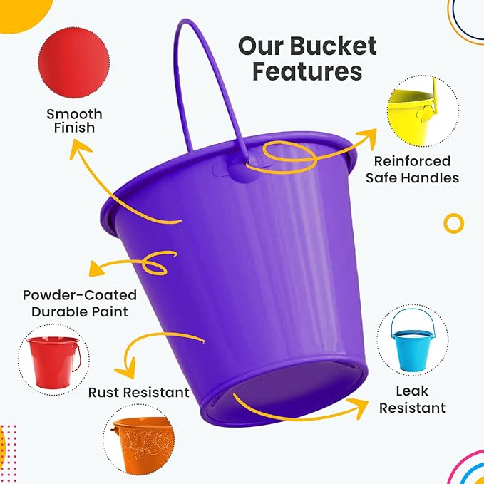 Metal Buckets with Handle 6 Pcs – Galvanized Bucket Leak Proof & Rust Resistant 48 fl oz Capacity - Best for Party Décor, Organizing & Decorating Classrooms Easter Bucket 6.3"