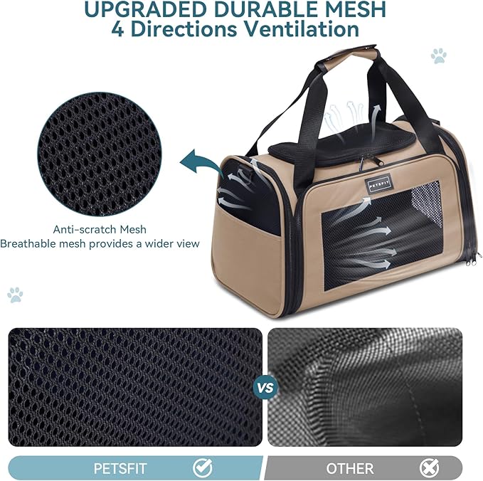 PETSFIT Dog Carrier Cat Carriers for Puppies, Medium Cats up to 25Lbs, Travel Soft Sided Pet Carrier (Large, Khaki)
