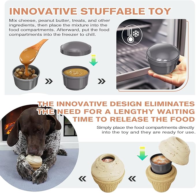 Frozen Treat Dispensing Dog Toy, Freezable & Fillable Chew Toy for Aggressive Chewers, Interactive Dog Toys to Keep Them Busy, Enrichment Toys for Small Medium Large Breeds