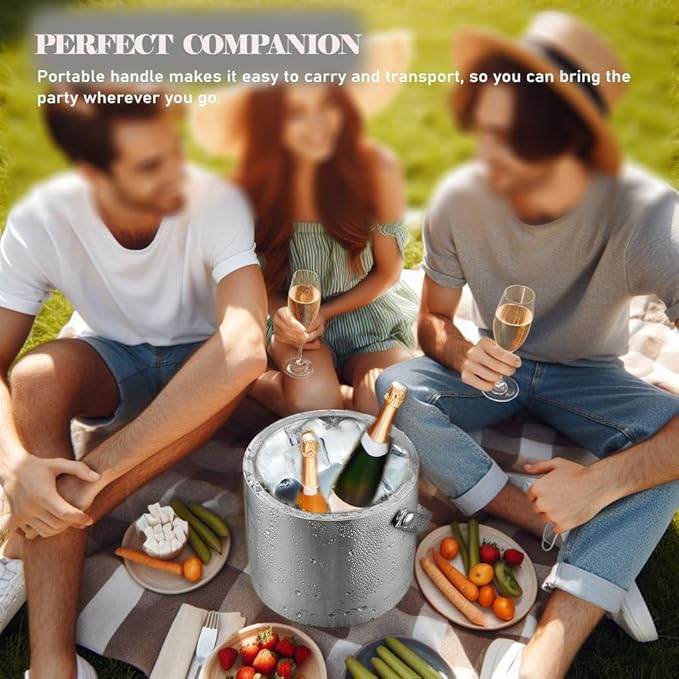 Ice Bucket with Lid, Handle and Tong Insulated Stainless Steel Champagne Bucket 3L Wine Bucket for Party Bar Cart Accessories Large Double Wall Bucket Keep Frozen
