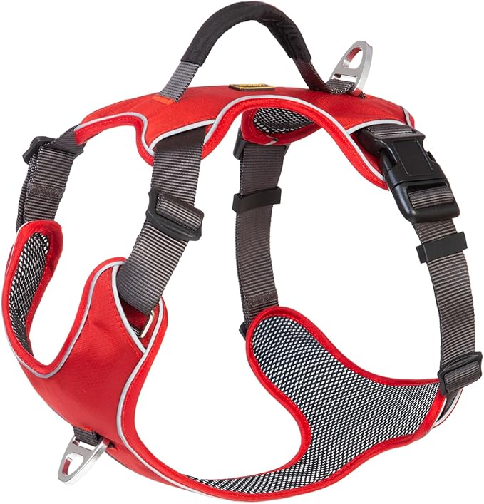 No Pull Dog Harness with Back Control Handle Medium Sized, Reflective Vest, Adjustable and Padded, Easy Walker Front/Back Clips (Red, Medium)