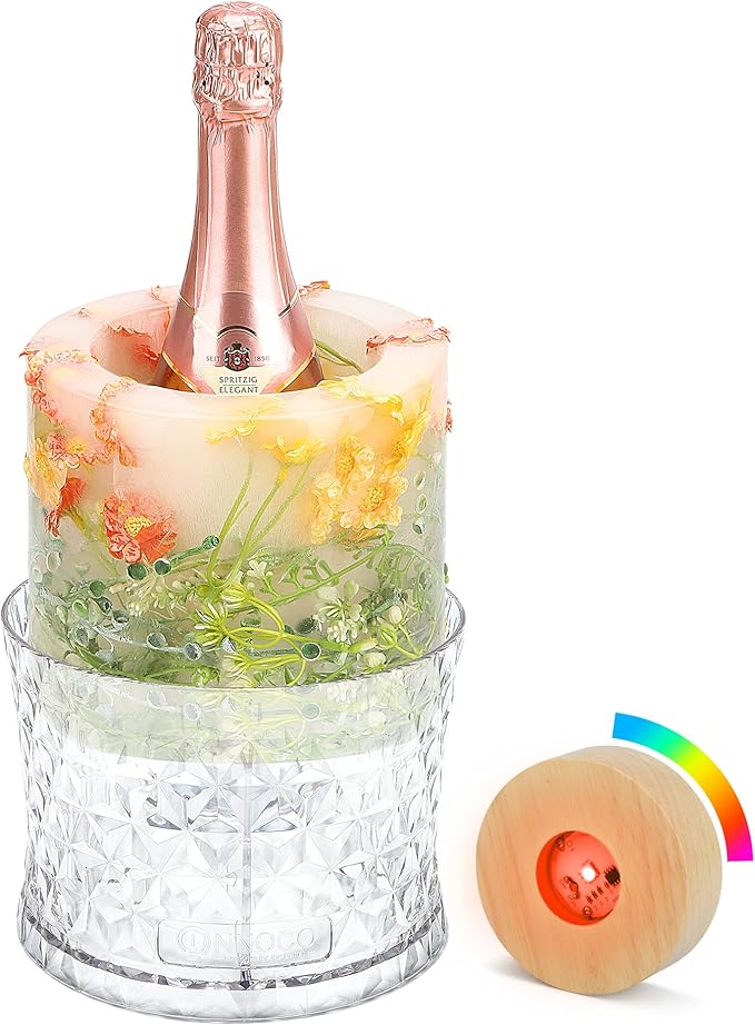 Ice Bucket Mold, Wine Bottle Chiller DIY Ice Bucket Champagne Ice Bucket Mold Floral Ice Bucket Mold,Ice Molds Holiday Bar Any Celebration Party Wedding Christmas and Thanksgiving (Transparent)