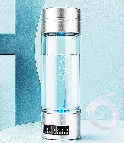 Hydrogen Water Bottle, 9000+ PPB Hydrogen Water, Food Grade Rechargeable Machine,Suitable for All Water, Alkaline Water,Exhaust Hole, 3 Minutes and 18 Minutes Dual Mode (Single Silver)