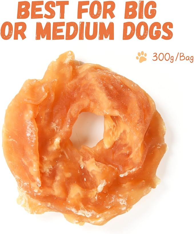 Dog Treats Chicken Jerky Rings, Rawhide-Free Grain-Free Real Dried Tenders Natural Chicken Breast Dog Chewy Training Snacks for Small Medium Large Dogs Large Pack, 10.6 oz