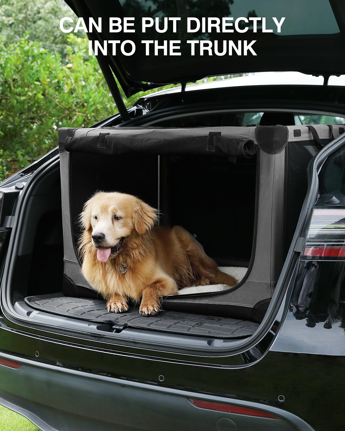 36-Inch Collapsible Travel Dog Crate, Portable 4-Door Soft Kennel for Medium to Large Dogs, Durable Mesh Windows, Indoor/Outdoor Use, Foldable, with Storage Bag (Grey)