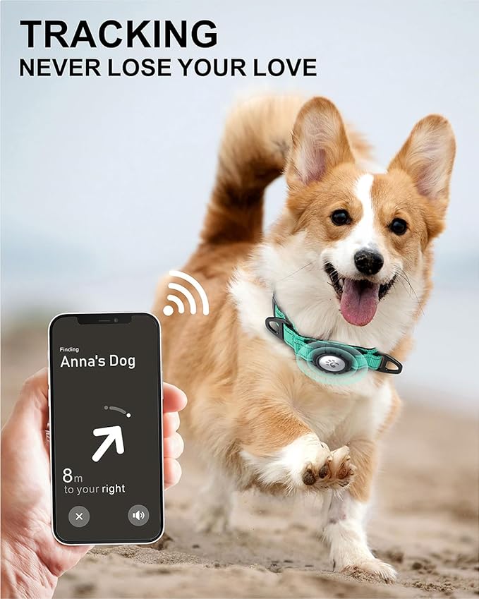 TagME Airtag Dog Collar,Waterproof Reflective Pet Collar with Airtag Holder,Soft Padded and Double D-Rings for Puppy,Turquoise