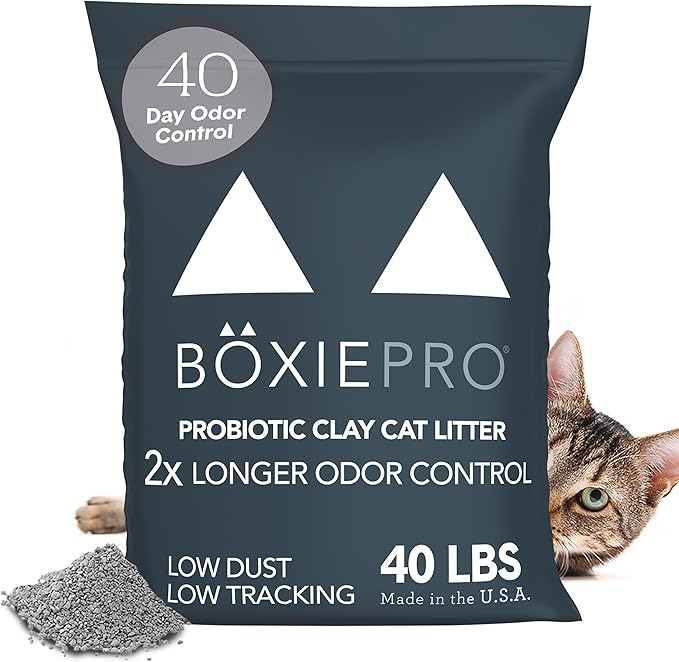 Boxie Probiotic Cat Litter, 30 Day Odor Control, Clumping Clay Kitty Litter, Odor Eliminating Probiotics, Dust-Free, No Fragrances No Fillers, 40 lb