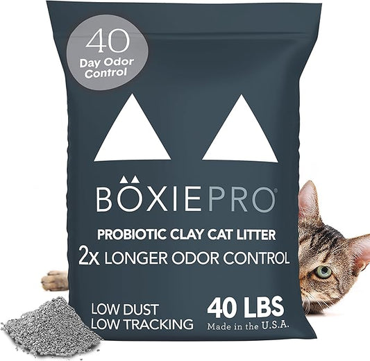 Boxie Probiotic Cat Litter, 30 Day Odor Control, Clumping Clay Kitty Litter, Odor Eliminating Probiotics, Dust-Free, No Fragrances No Fillers, 40 lb